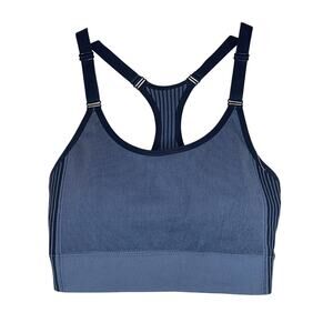 Ryka Womens Striped Stretchable  Sport Bra Adjustable Strap Size Large Blue